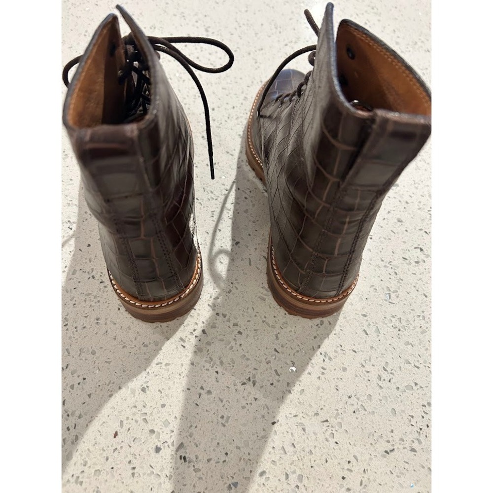 Madewell The Clair Lace-Up Boots Croc‎ Emboss Leather Women's Brown Ankle Size 6 - Picture 5 of 11